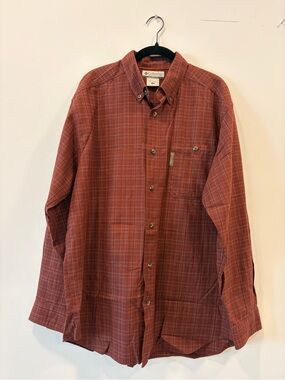 Columbia Sportswear Men’s XL Brick Red Plaid 100% Cotton Button Down Shirt NWOT